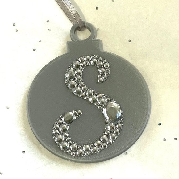 Initial S Rhinestone Blue Christmas Ornament-New! - Picture 2 of 3